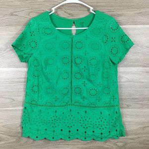 Crown & Ivy Green Eyelet Short Sleeve Top